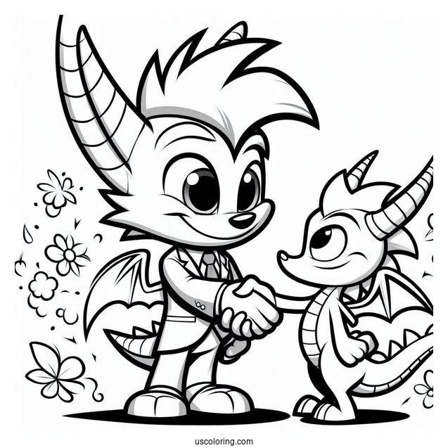 Sypro Coloring Page Shaking Hands With Sonic