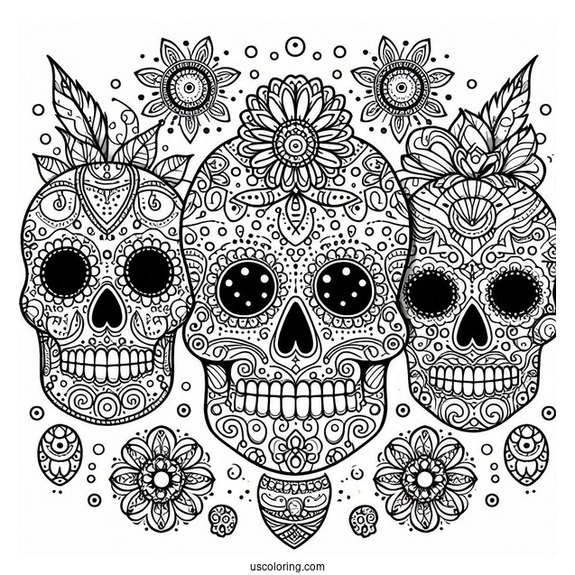 Intricate Sugar Skulls Coloring Page Design With Circles
