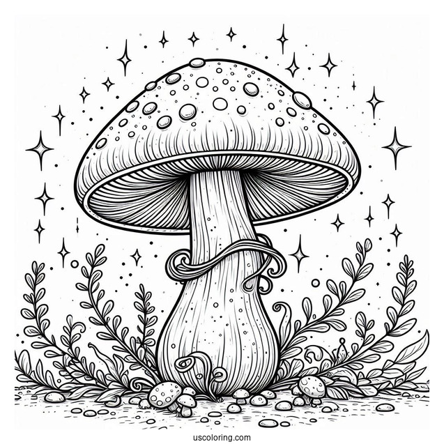 Fantasy Mushroom Coloring Page With Sparkles