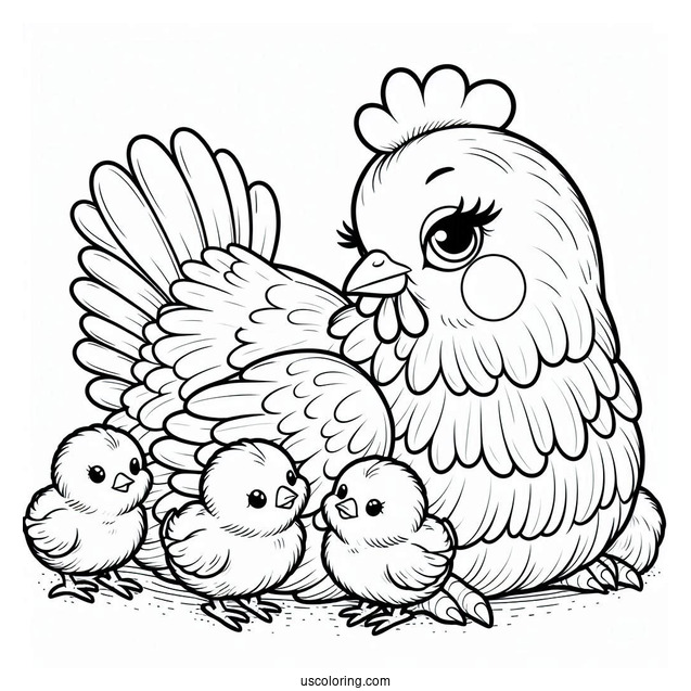 Mother Hen With Newborn Chicks To Color