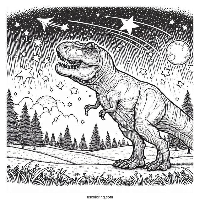 Big Tyrannosaurus Rex Under The Stars To Color