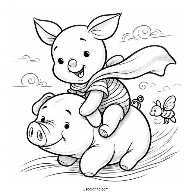 Piglet Coloring Page Riding On Winnie The Pooh's Back