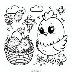 Smiling Chicken Coloring Sheet For Kids