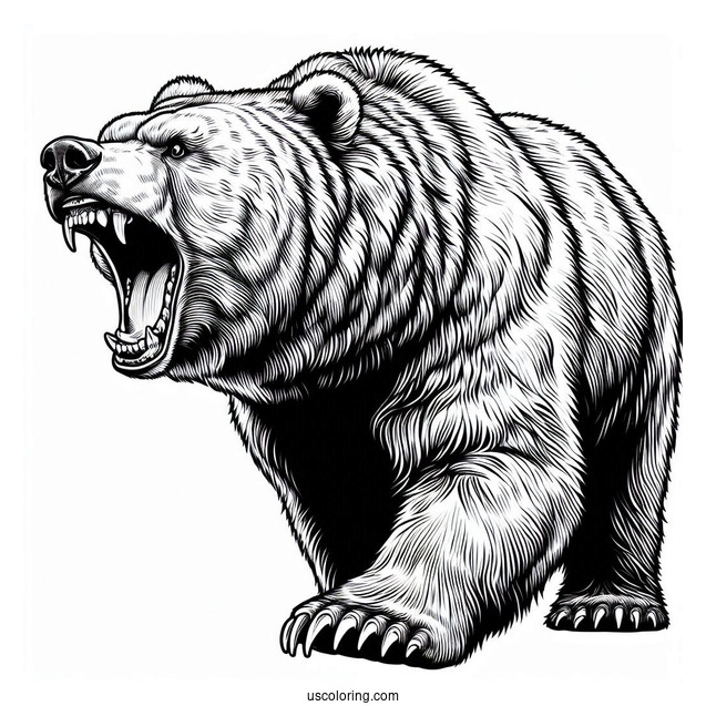 Realistic Roaring Bear Coloring Page