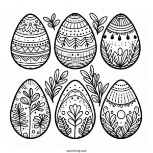 Easy Six Easter Eggs Coloring Page For Preschoolers