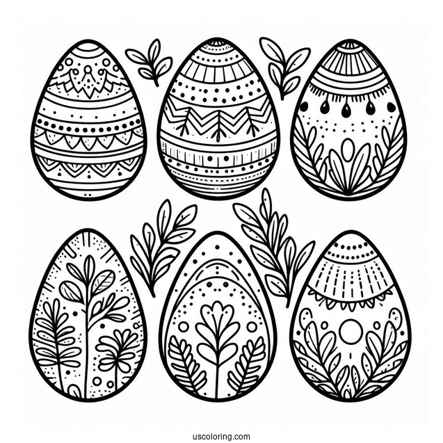 Easy Six Easter Eggs Coloring Page For Preschoolers