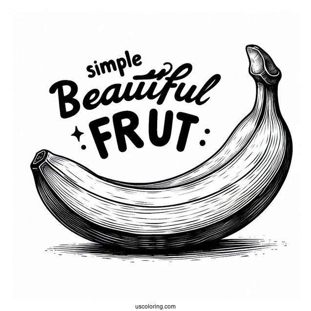 Fruit Word Above A Realistic Banana Coloring Page For Kids