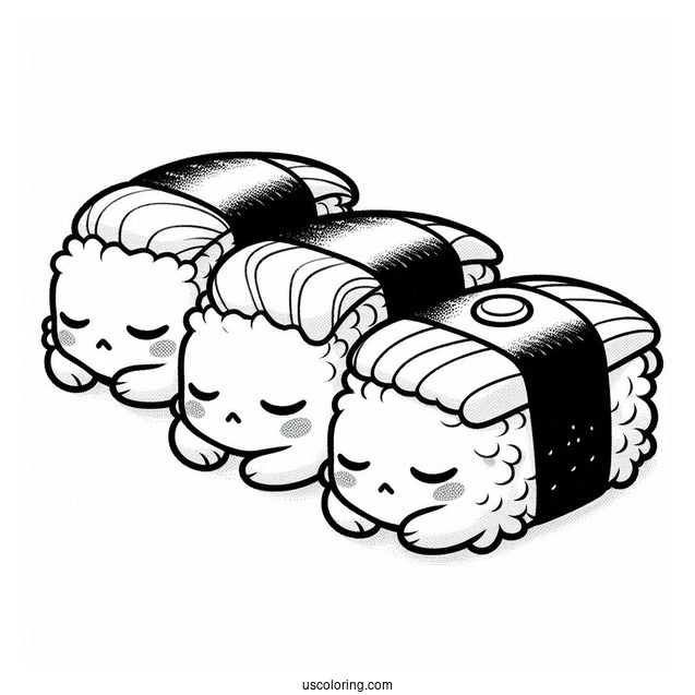 Three Sleeping Nigiri Sushi Coloring Pages