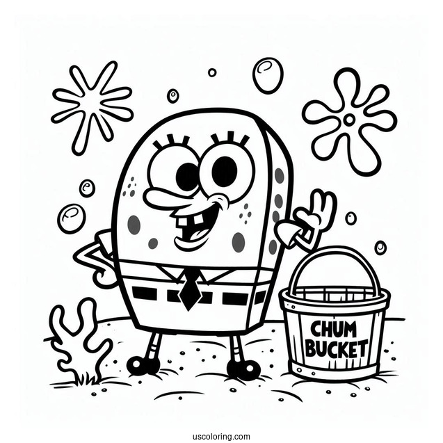 SpongeBob Coloring Page Man Ray Outside Of Chum Bucket