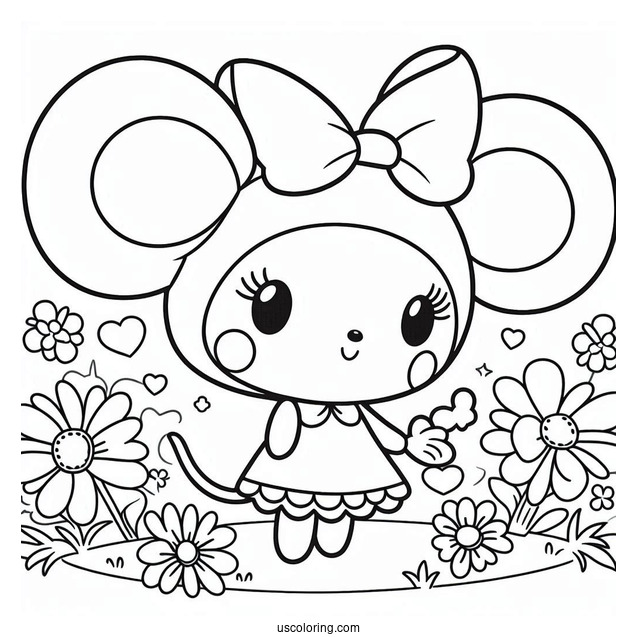 My Melody Coloring Page With Mouse Puppet