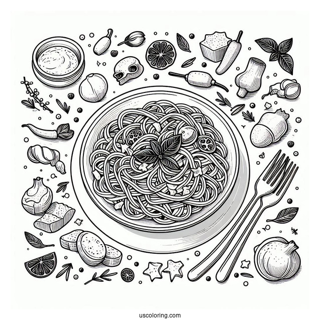 Carbonara Pasta Coloring Picture For Kids
