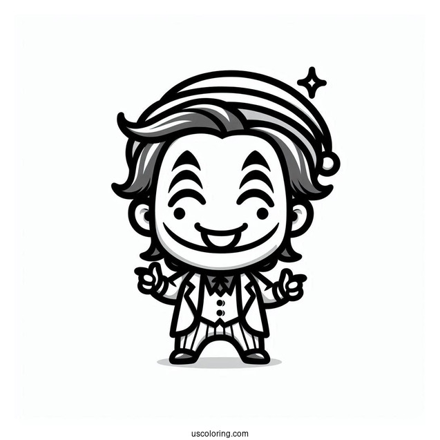 Easy Chibi Joker Coloring Page With Big Smile For Preschoolers