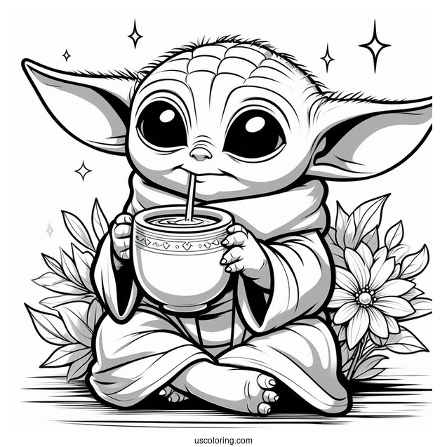 Baby Yoda Drinking Tea To Color