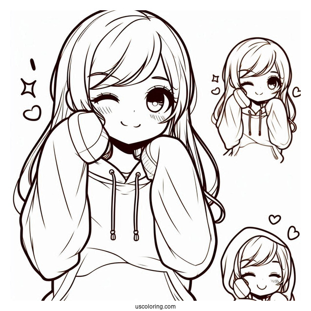 Cute Coloring Page Girl In Sweatshirt Winking