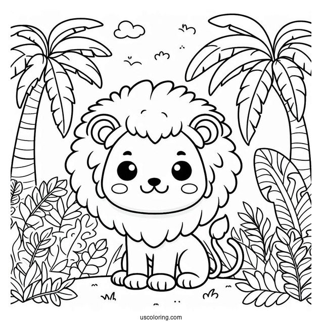 Jungle Coloring Page Of Kawaii Chibi Lion For Preschoolers