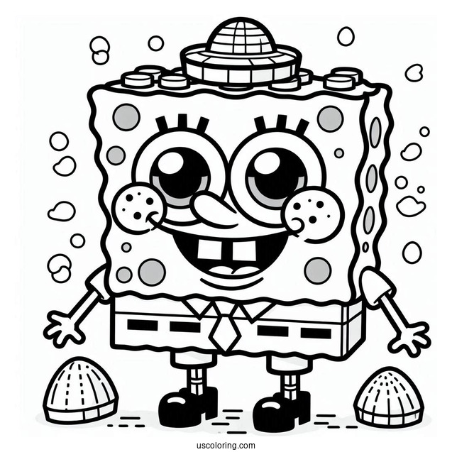 Smiling Lego SpongeBob Coloring Page For Kids
