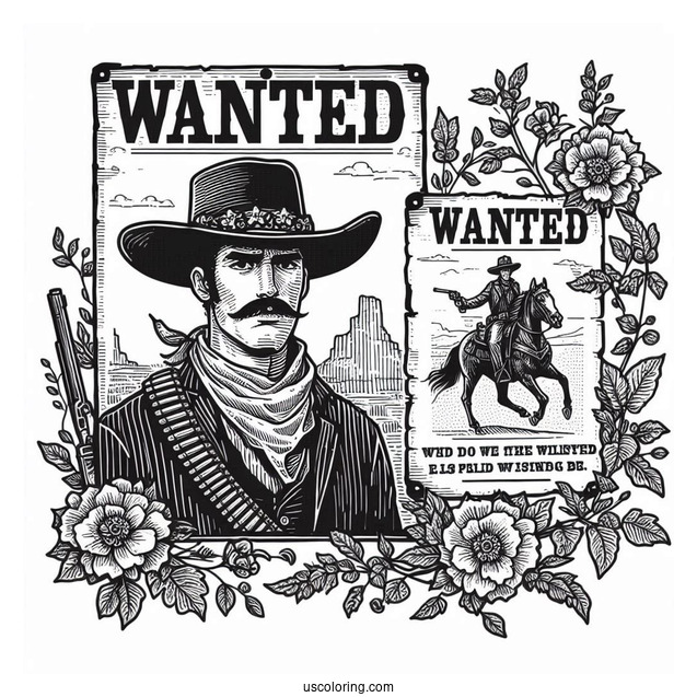 Cowboy Coloring Page Of Detailed Wanted Poster