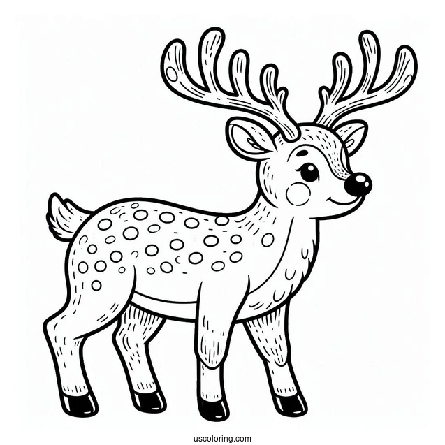 Rudolph Coloring Page With Huge Antlers And Spotted Body