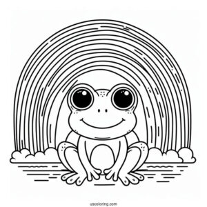 Smiling Frog Sitting Below A Rainbow Coloring Page