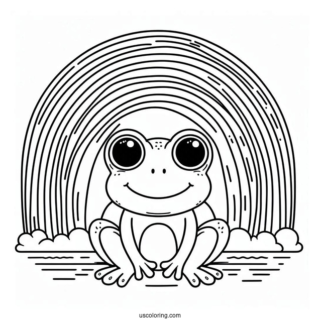 Smiling Frog Sitting Below A Rainbow Coloring Page