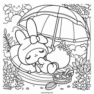 My Melody Coloring Page Napping In Garden For Kids