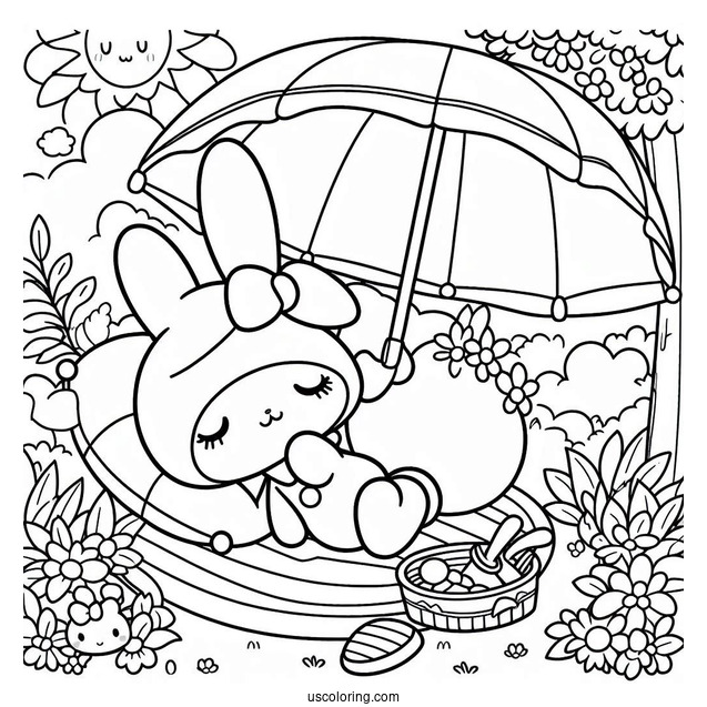 My Melody Coloring Page Napping In Garden For Kids