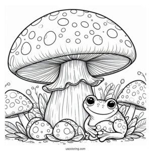 Frogs Sheltering Under A Mushroom Coloring Page