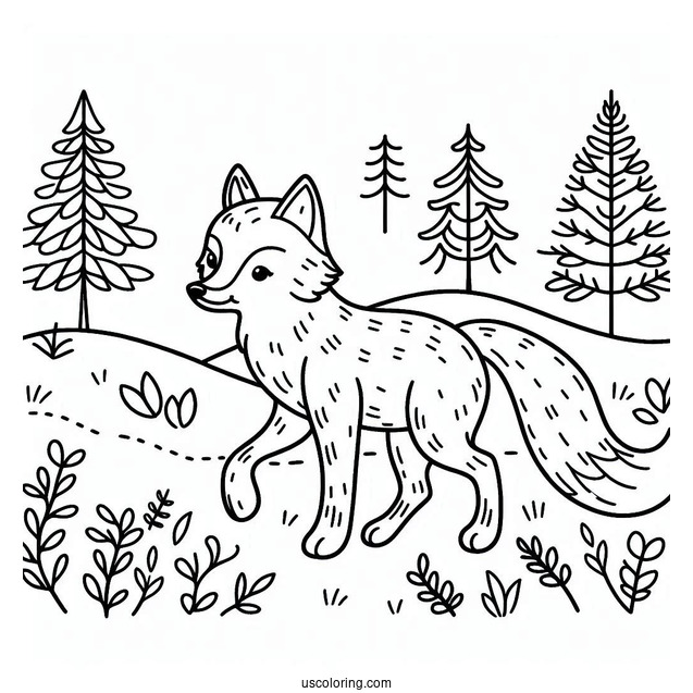 Fox Coloring Page Walking In The Forest