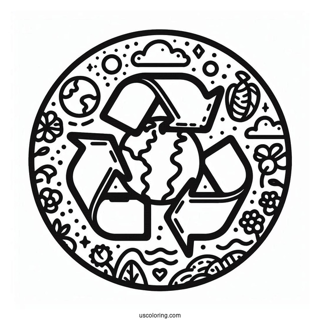Earth Inside The Recycle Symbol Coloring Sheet