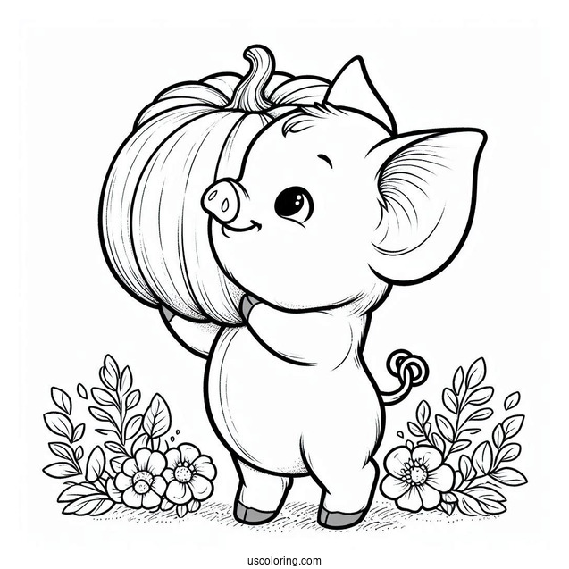 Piglet Carrying A Large Pumpkin Coloring Page For Kids