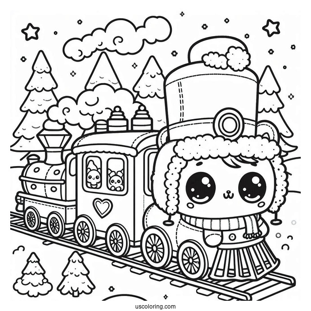 Kawaii Polar Express Coloring Page Passengers For Preschoolers