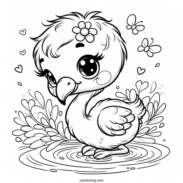 Adorable Baby Flamingo To Color