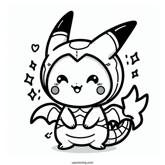 Kawaii Pikachu In Rayquaza Coloring Page Costume For Kids