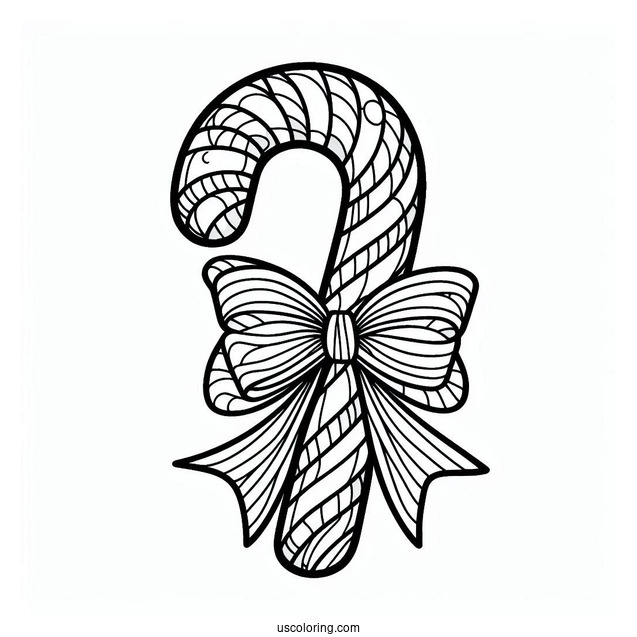Candy Cane Coloring Page With A Bow Stained Glass