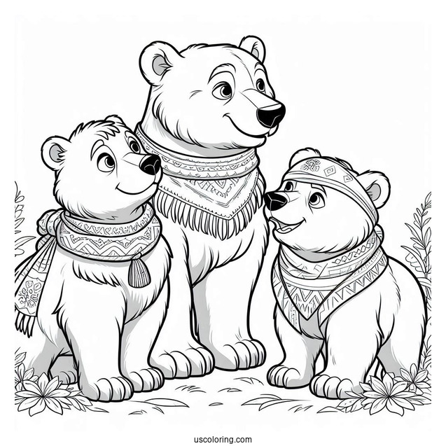 Kenai, Koda, Rutt, And Tuke Brother Bear Coloring Page