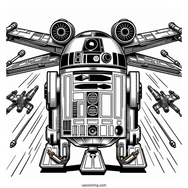 R2-D2 Coloring Page On Top Of X-Wing
