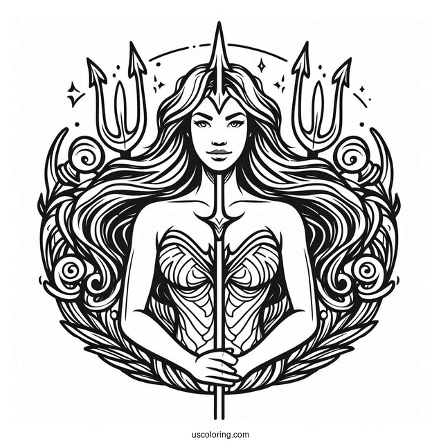 Easy Aquaman Coloring Page Trident For Kids