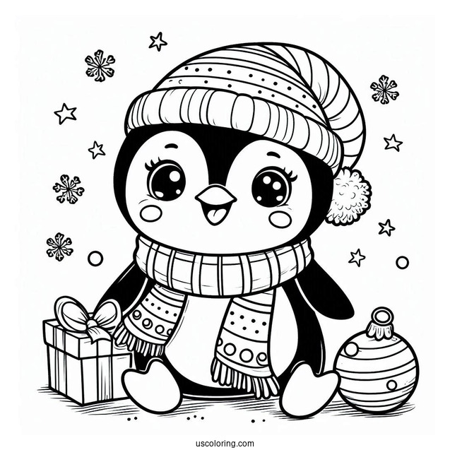 Christmas Baby Smiling Penguin Coloring In
