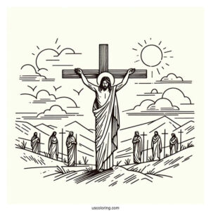 Simple Outline Of Jesus With Calvary Crosses Coloring