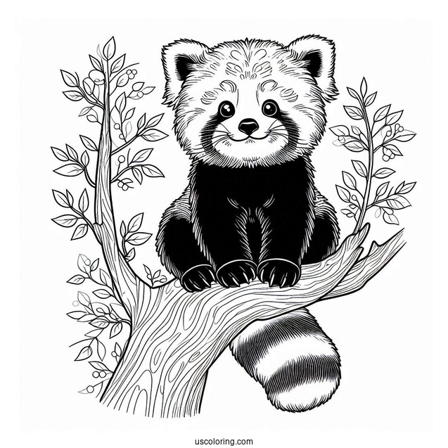 Red Panda In Tree Coloring Page For Kids