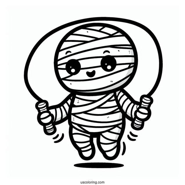 Easy Mummy Coloring Page Playing Jump Rope For Kids
