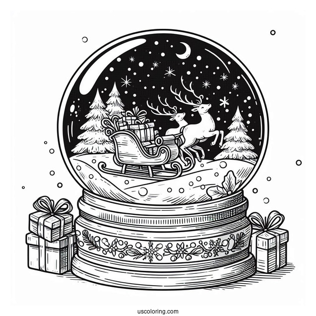 Grand Sleigh With Presents Snow Globe Coloring Page
