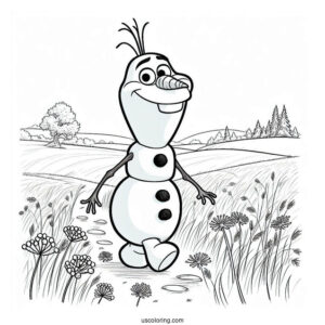 Olaf Walking In Field During Summer To Color