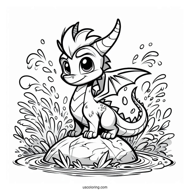 Sypro Coloring Page Standing On A Rock With Water Splashing Behind Him