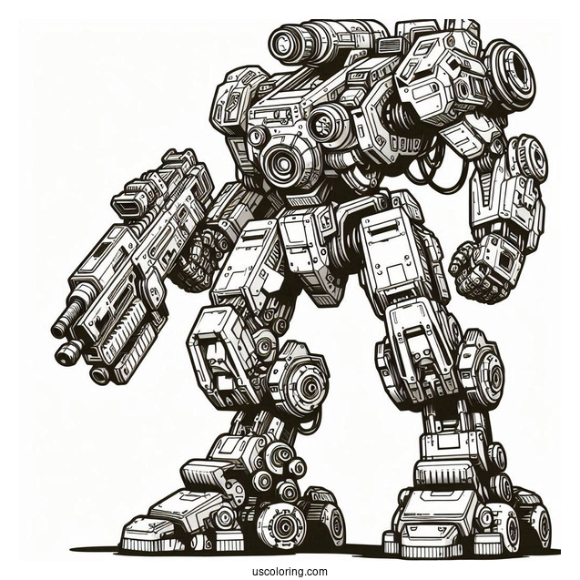 Detailed Combat Robot Coloring Page