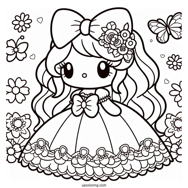 Cute My Melody Coloring Page In Ball Gown