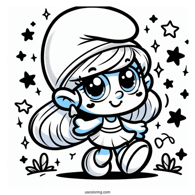 Kawaii Smurfette Coloring Sheet