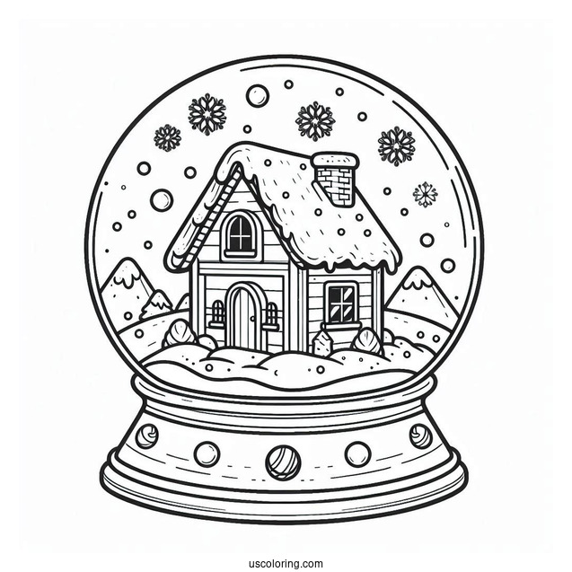 Gingerbread House Snow Globe Coloring Page For Kids