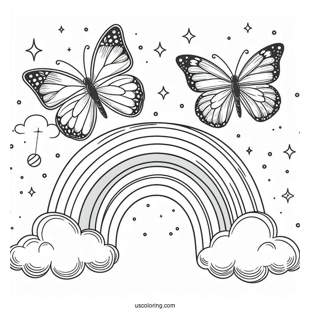 Butterflies Flying Over A Rainbow Coloring Page For Kids