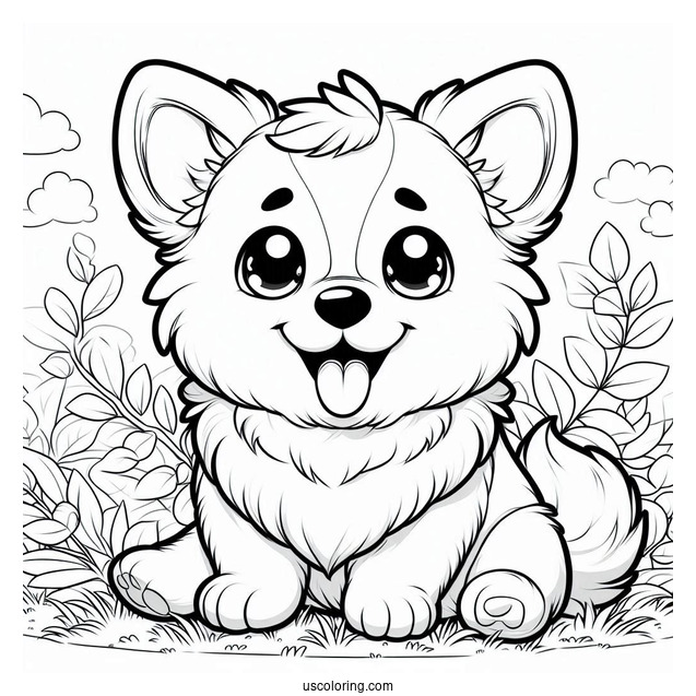 Happy Corgi Coloring Page Sitting On Grass